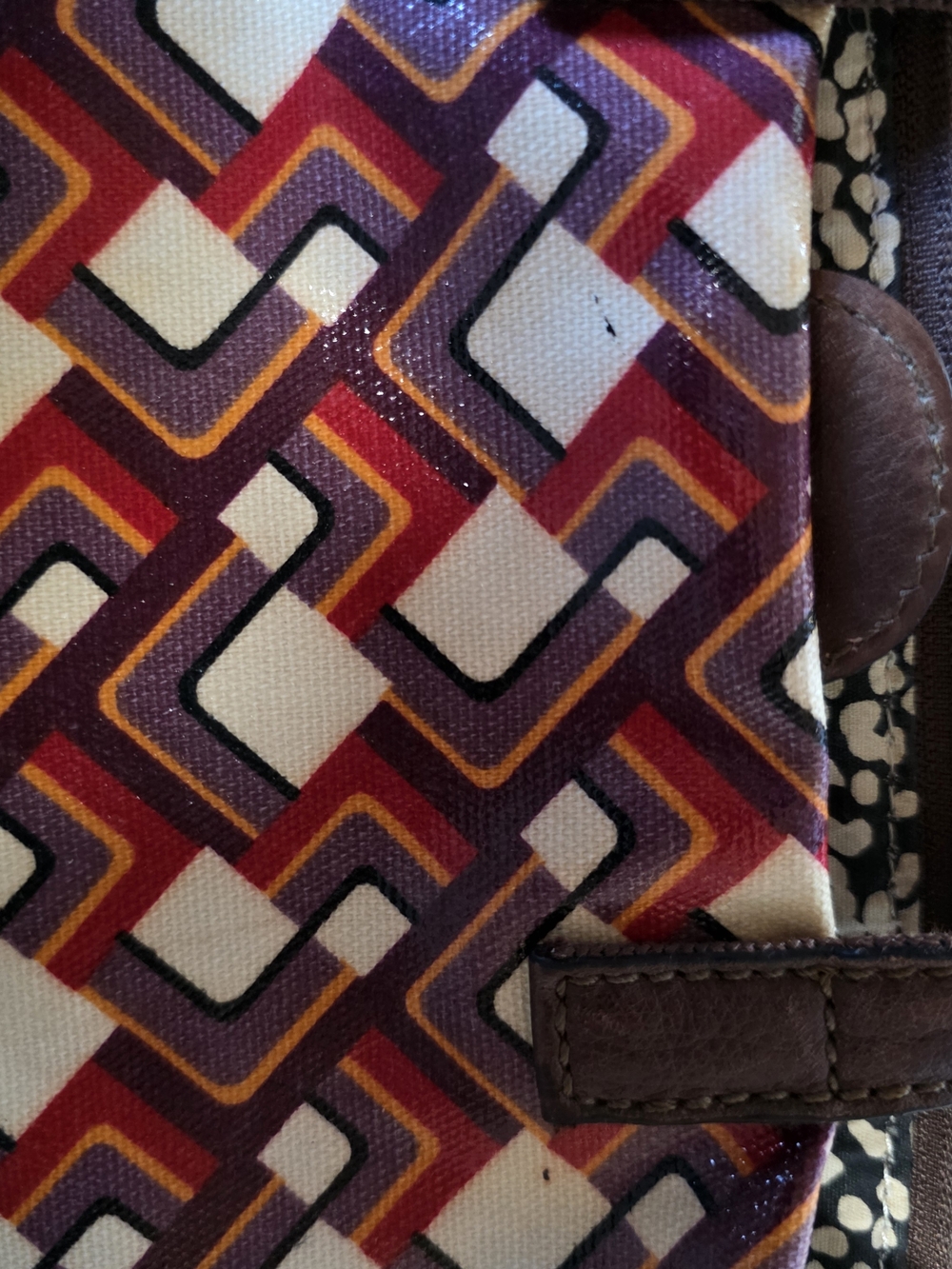 Fossil Brown, Cream, Red & Purple Geometric Crossbody Bag - Picture 5 of 5